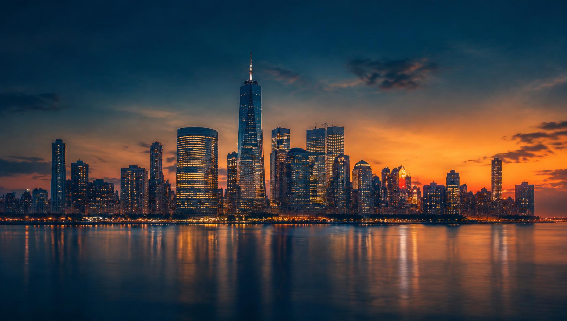 City skyline at dusk